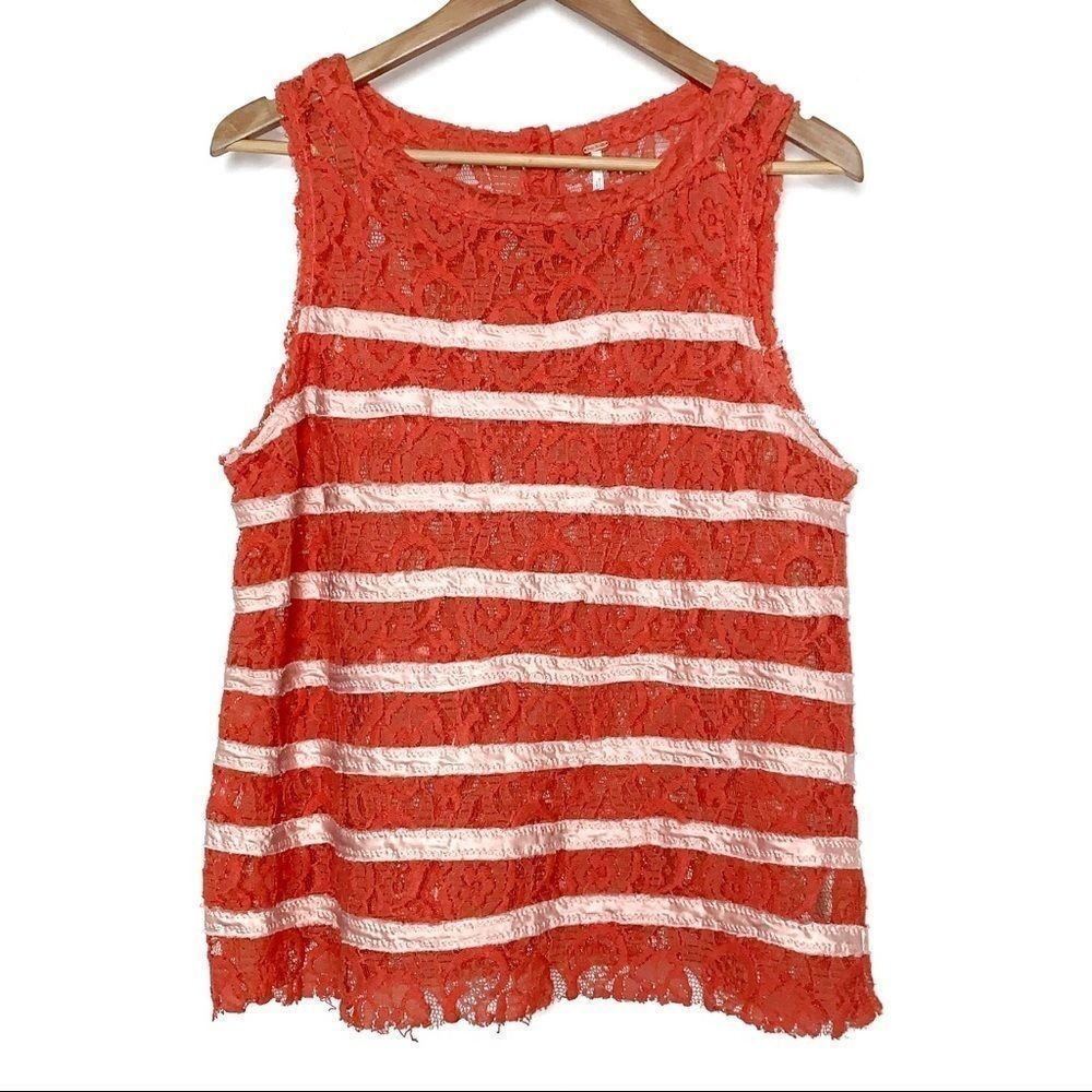 Free People Burnt Orange Lace Tank with Pink Satin Stripes